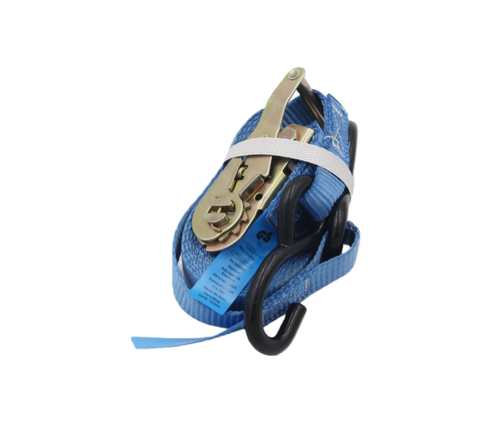 1" x 15' Ratchet Tie-Down with Vinyl S-Hooks - 3,000 lbs B/S